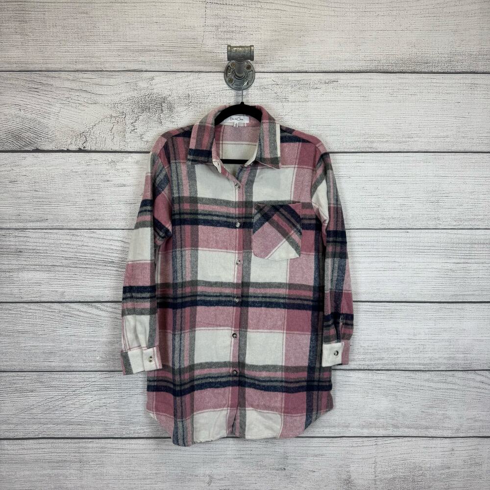 Eden & Olivia Women's Pink Plaid Lightweight Flannel Button Up Top Size Small